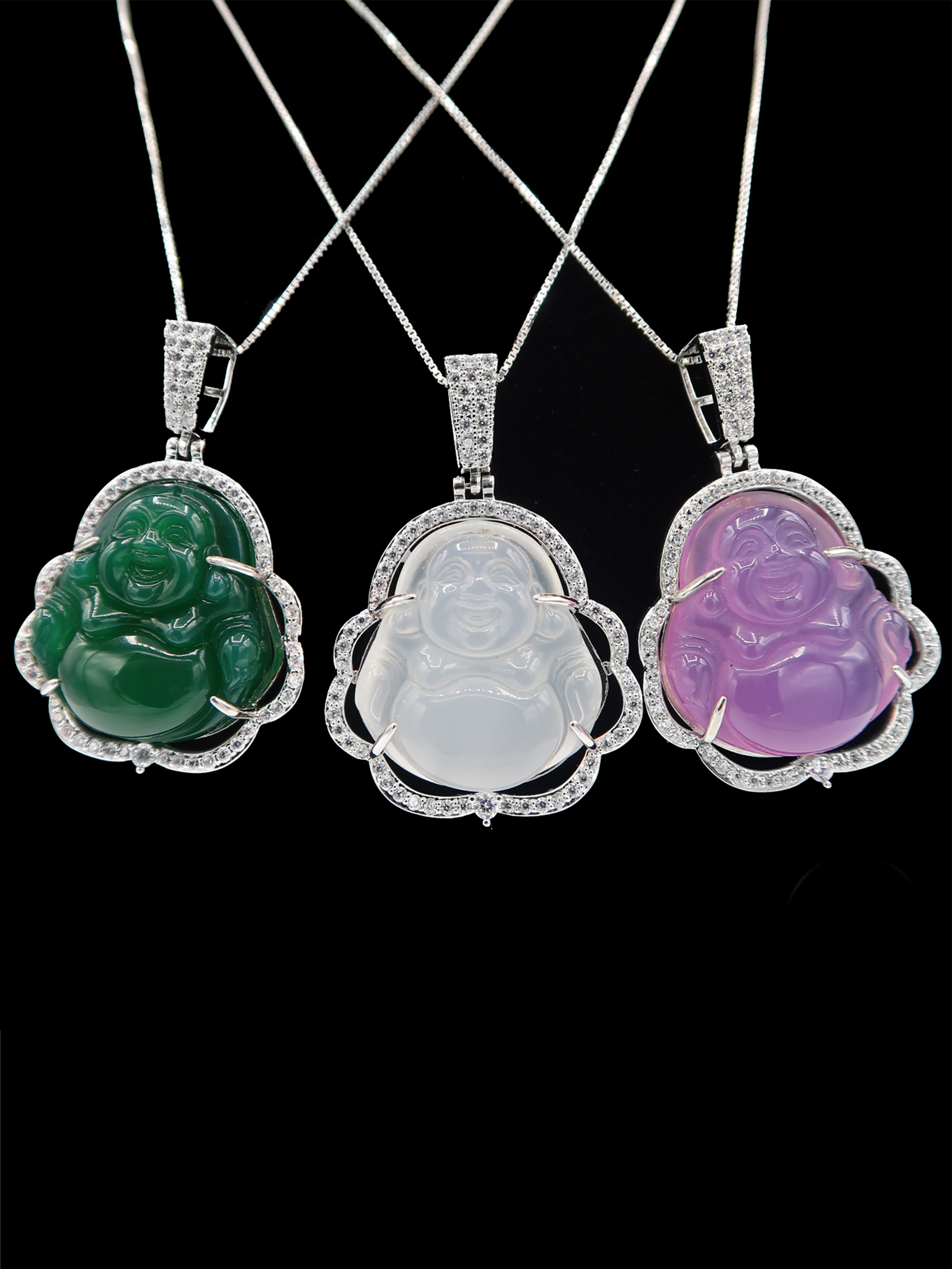 Jade Buddha necklace , Imperial Green Jades Buddha Inlaid Rhinestone P–  Lavishluxxshop